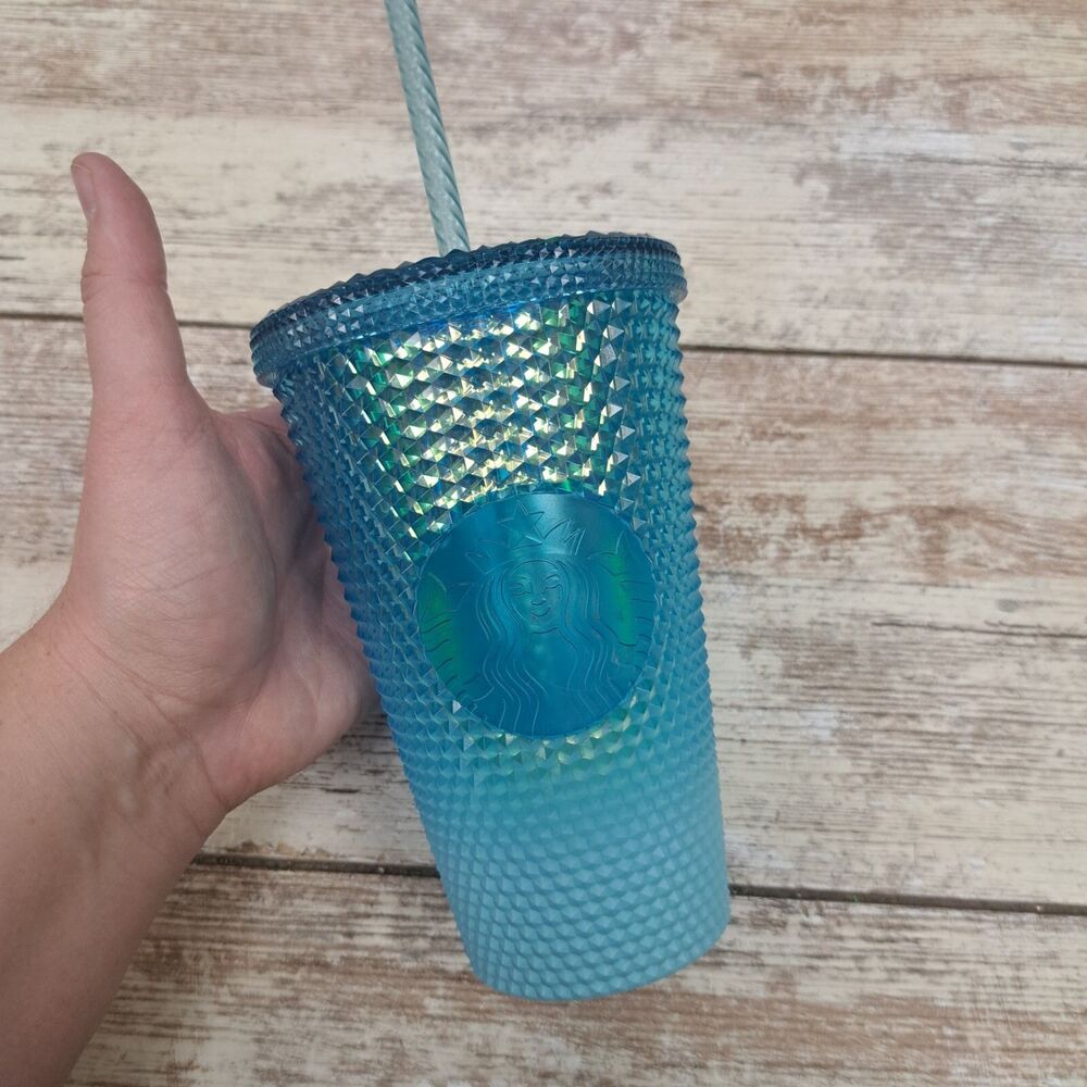 NEW Starbucks 2023 Mermaid Glacier Blue Ombre GRADIENT Studded Tumbler Cup 16 oz